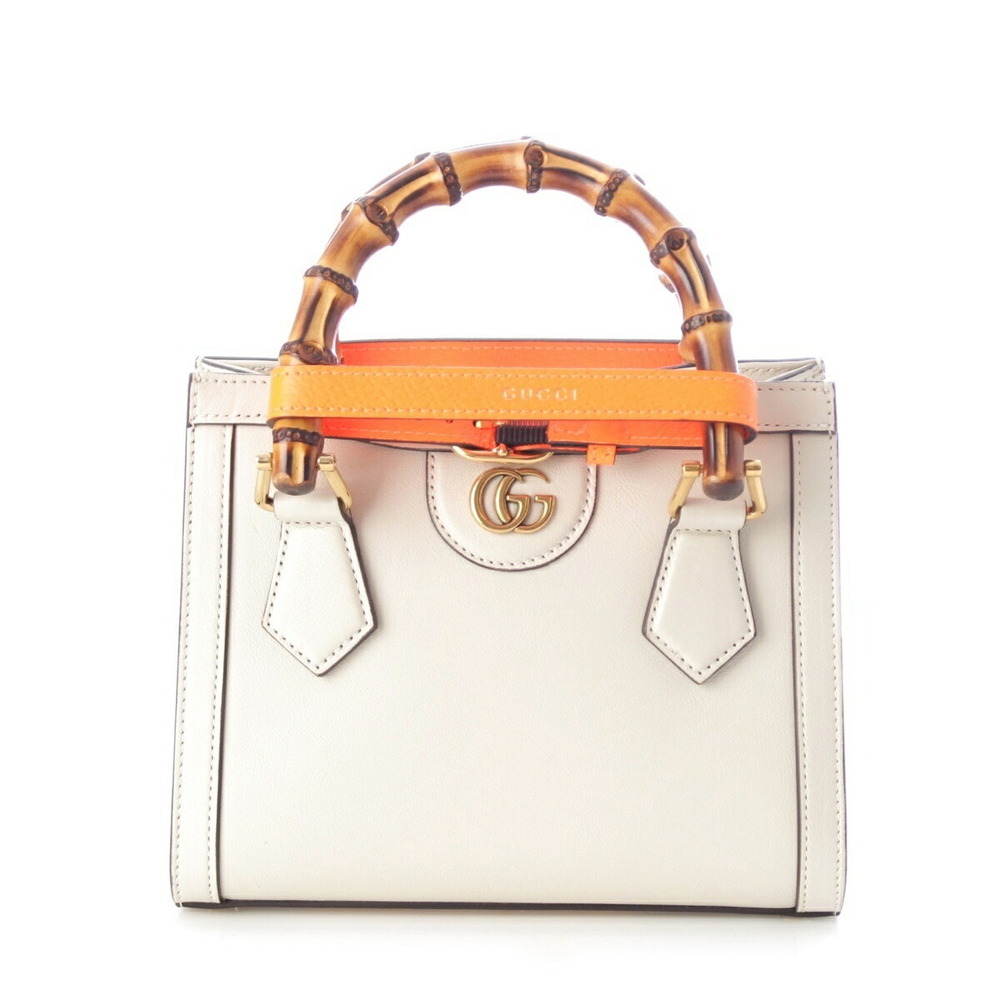Gucci White Shoulder Orange Handbag Diana Leather Bamboo - Picture 2 of 10